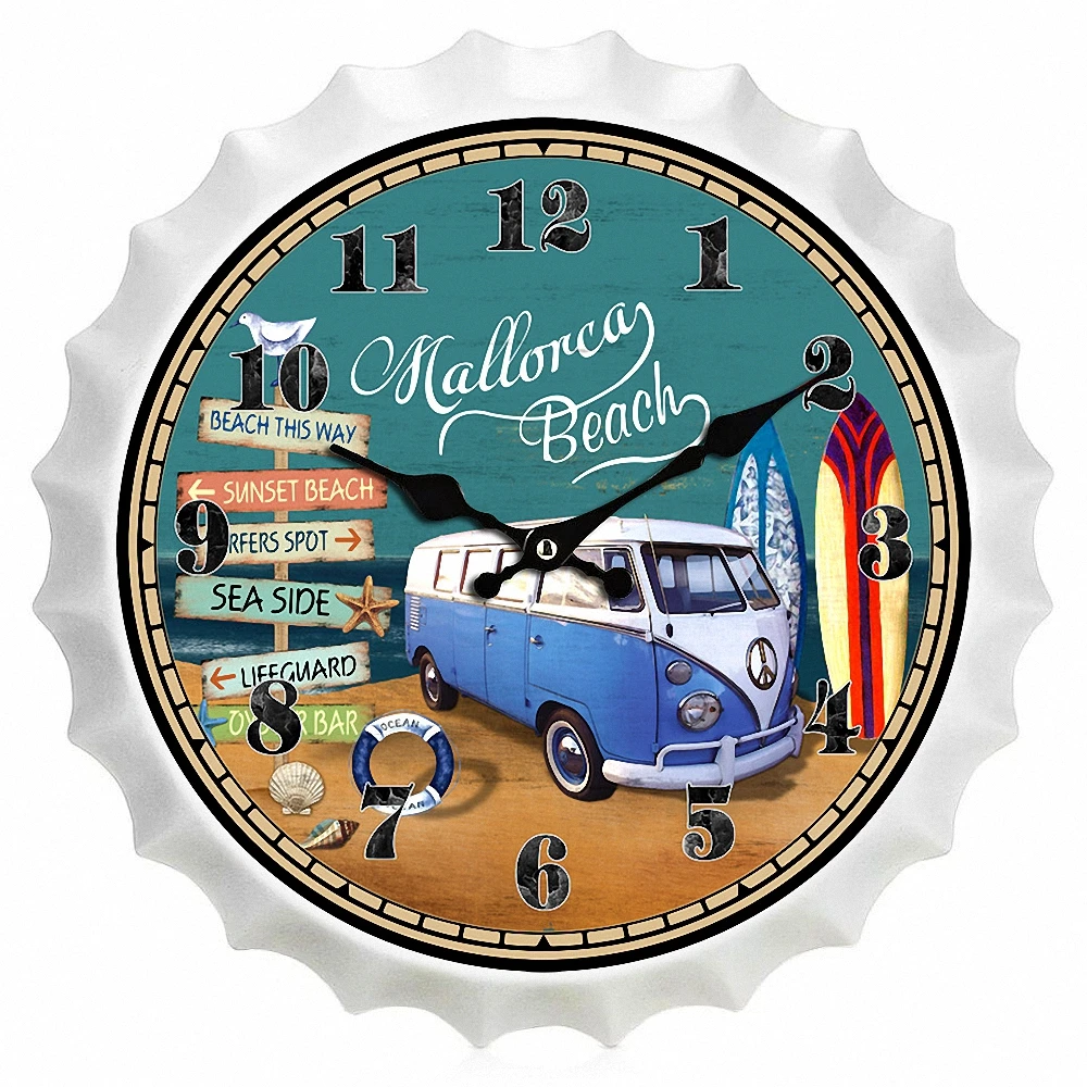 

Indoor Wall Clock Hanging RetroSilent Non-Ticking Battery Powered Metal Painting Vintage Garden Coffee Bar Decor Round Station