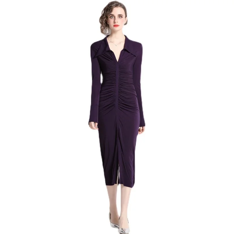 

Summer Bodycon Dress 2022 New Elegant Outfits For Women Sexy Midi Split V-Neck Long Sleeve Casual Dresses Party Robe Dresses