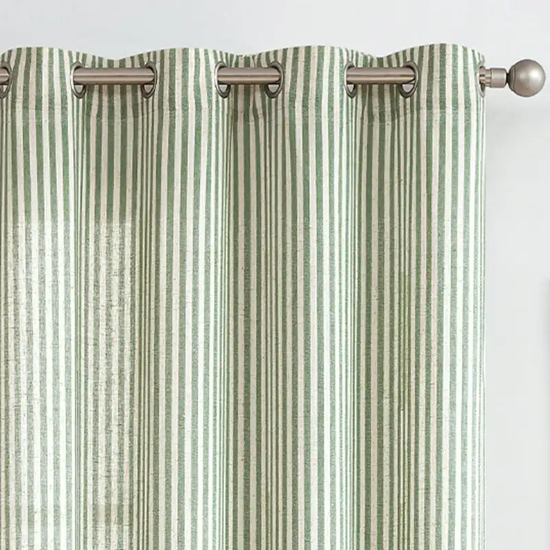 

Elegant Farmhouse Striped Sage Green 2 Panels Light Filtering 96 Inch Grommet Top Curtains for Living Room and Bedroom.