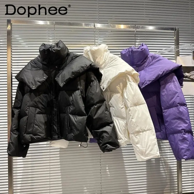 

2022 Winter New Collection Stand Collar Shawl Warm Jacket Women White Duck Down Coat