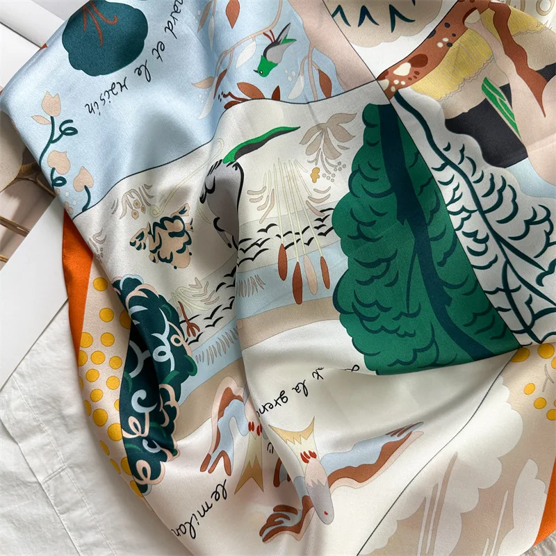 Фото Шелковый платок 12 мм, 110 см, дизайнерский, квадратный, с ручной подгибкой краев, бандана, фулярд, аксессуар для волос №5