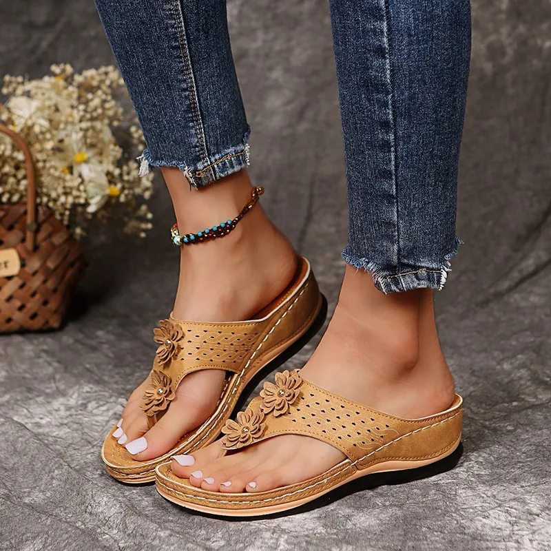 Women Thong Sandals 2023 New Summer Fashion Ladies Sandalias Casual Wedges Shoes Dress Flowers Female Beach Flip Flops Zapatos