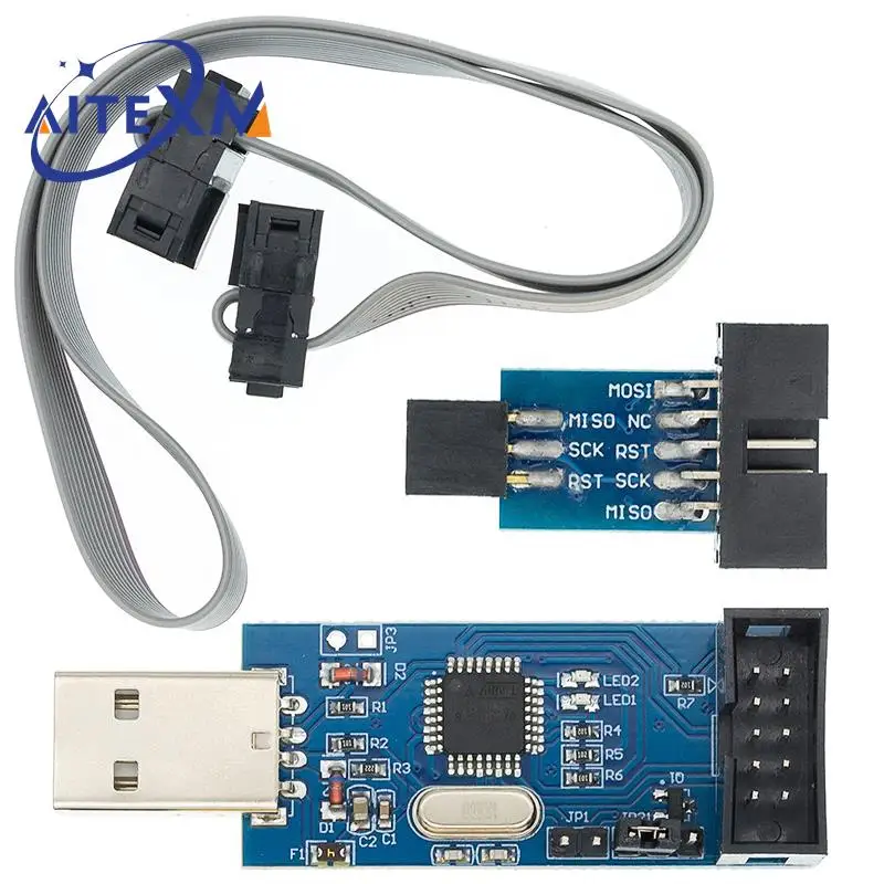 USB-программатор USBASP USBISP AVR, USB ATMEGA8 ATMEGA128 ATtiny/CAN/PWM 10-контактный проводной модуль «сделай сам» + 10-контактный на 6-контактный адаптер, корпус платы