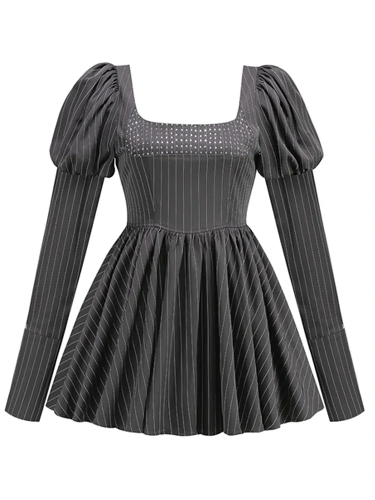 Женское платье с длинным рукавом черное плиссированное платье-трапеция со