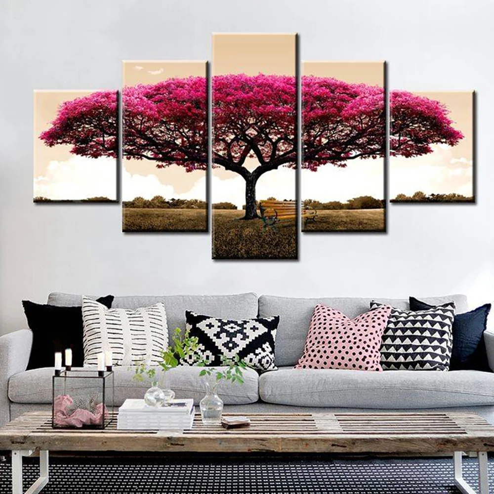 

5 panel Abstract Trees Painting Landscape Posters and Prints Cuadros Wall Art Pictures For Living Room Home Decoration