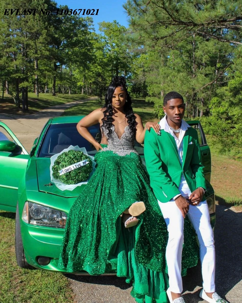 EVLAST изумрудно-зеленое платье-Русалка с блестками для выпускного вечера черных