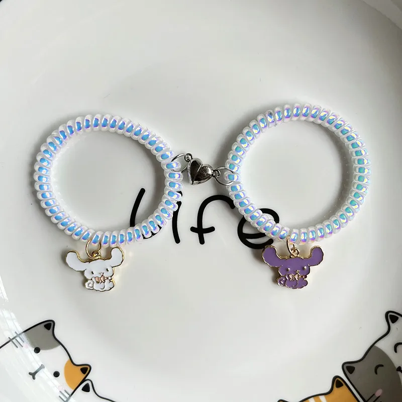 

Kawaii Sanrio Hair Ring Cinnamoroll Kuromi Mymelody Cartoon Cute Magnet Couple Bracelet Anime Sweet Headwear Girl Birthday Gift