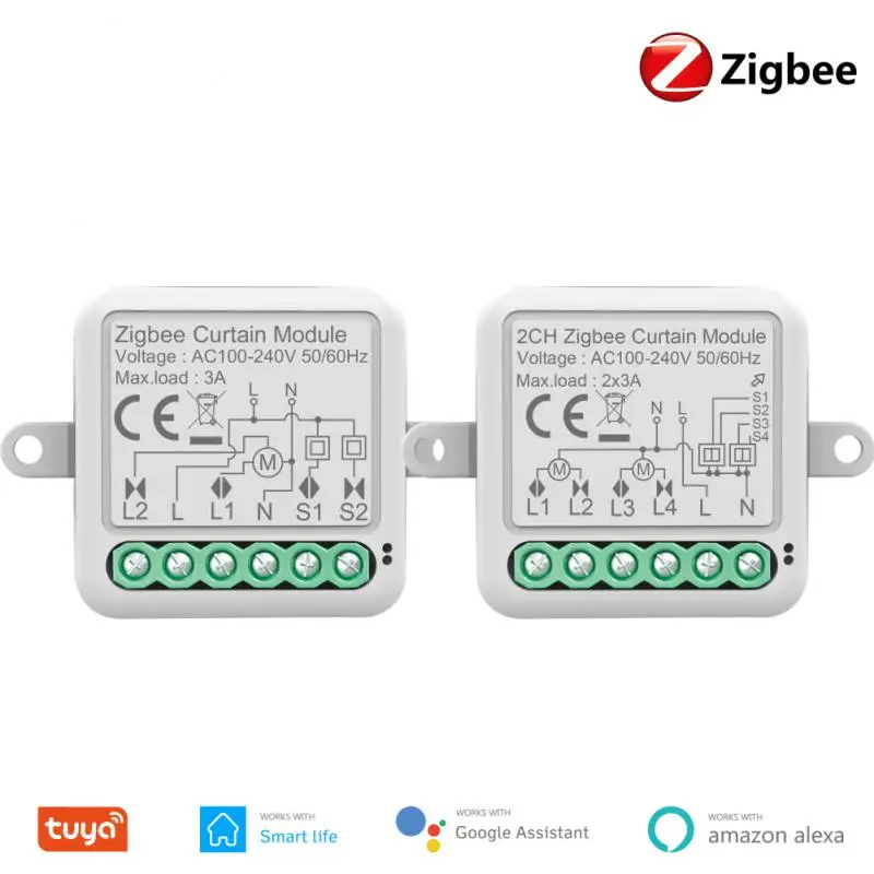 

Умный выключатель ZigBee для штор, 1/2 клавиш, Электрический модуль переключения «сделай сам» для роликовых жалюзи, работает с приложением/Google Home/Alexa