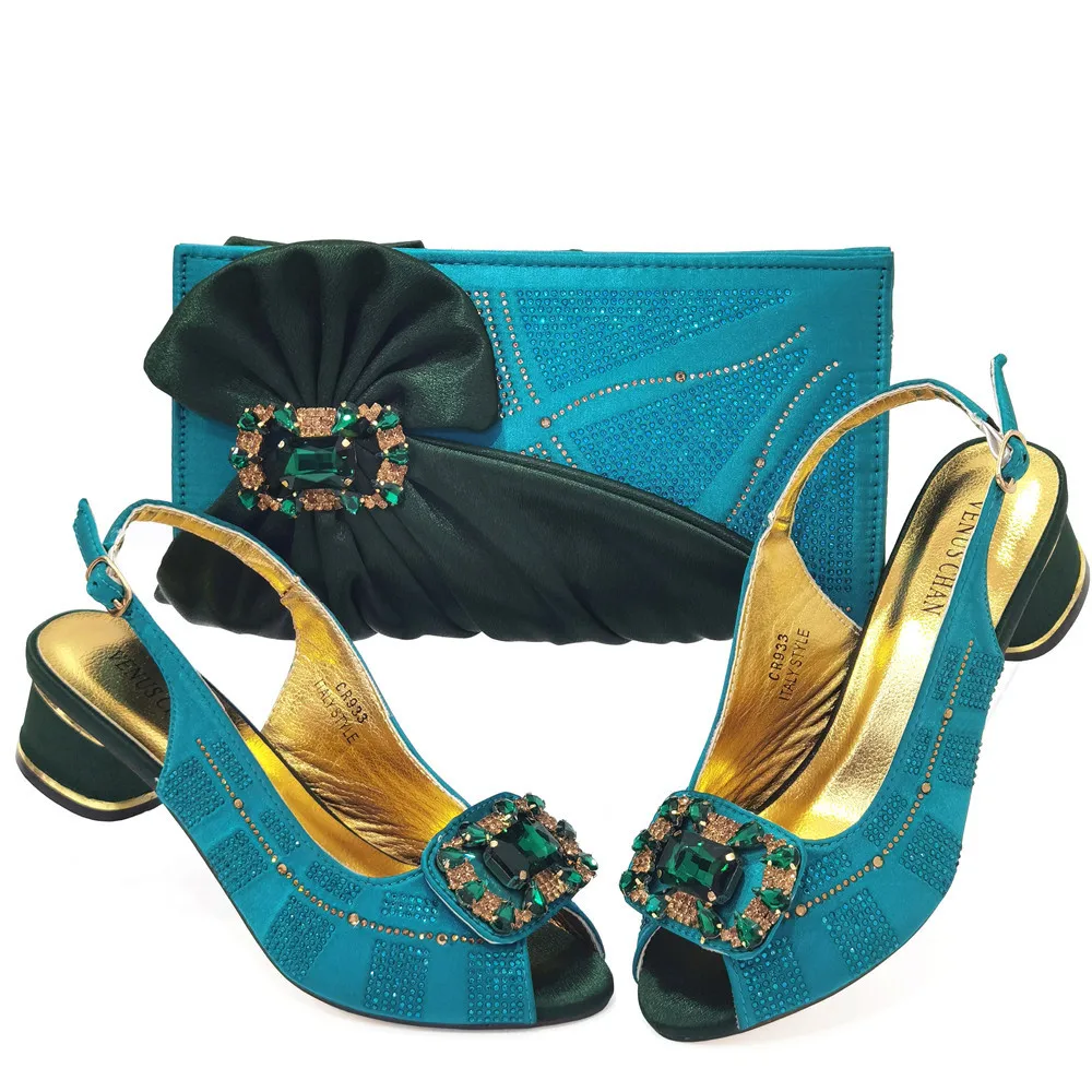 

Mature New Fashion Trends Luxury Colorful Rhinestone Decoration Comfortable Pointed Toe High Heels Party Ladies Shoes And Bag