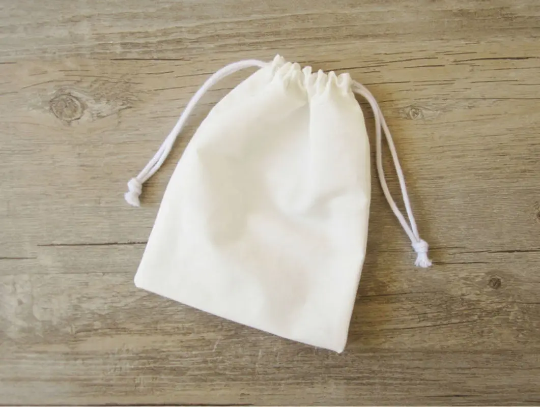 Personalized Print Logo Linen Cotton Drawstring Gift Bags Jewelry Packaging Pouches White Wedding Party Favor Candy Bags Custom