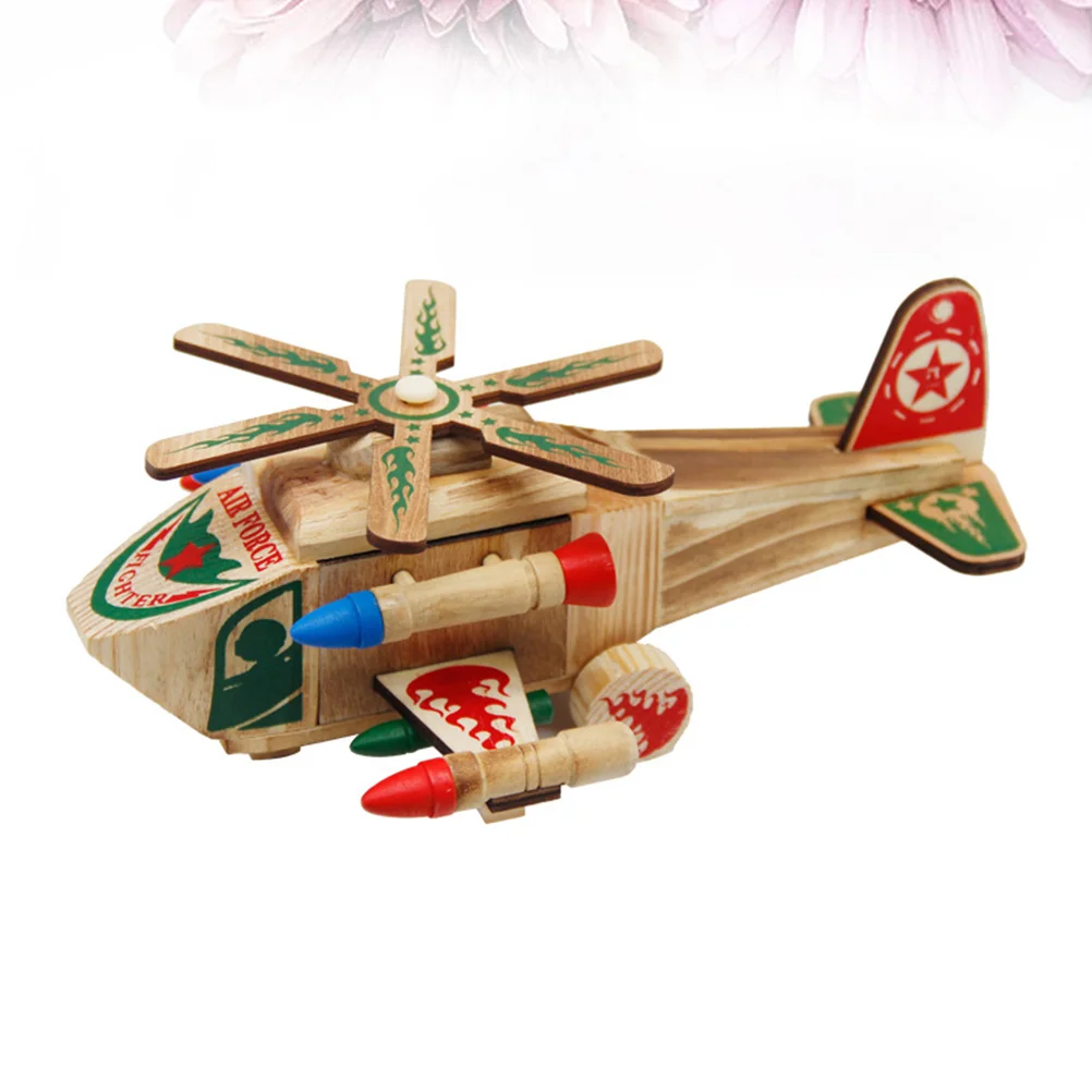 

1PC Woodworking Craft Air Force Helicopter Model Ornament Desktop Decoration