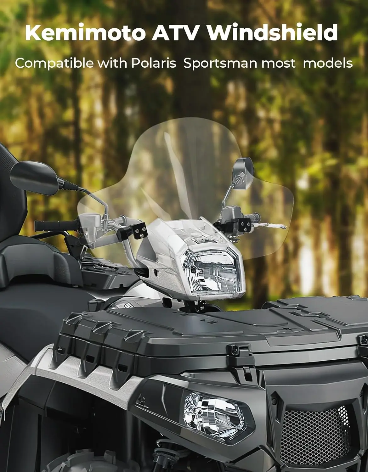 Переднее лобовое стекло KEMIMOTO ATV с алюминиевым кронштейном совместимое Polaris Sportsman