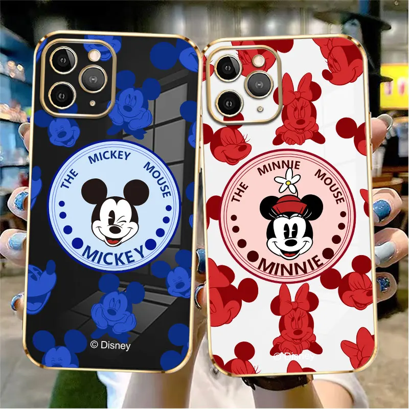 

Mickey Minnie Postage Stamp Luxury Soft Plating Phone Case For iPhone 14 13 12 11 Pro Max Mini X XR XS Max 7 8 6 6s Plus Shell