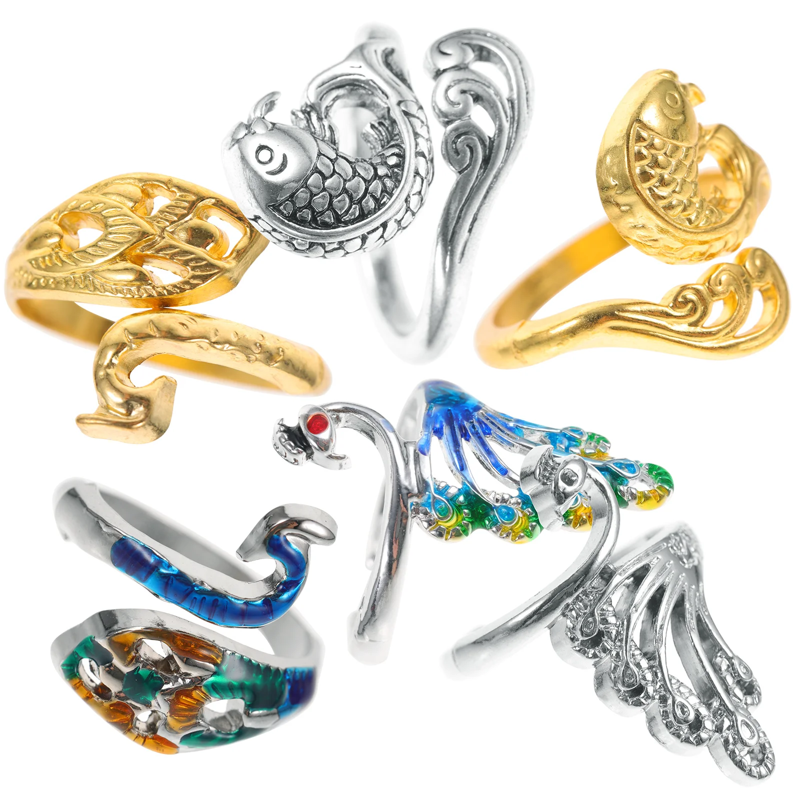

6 Pcs Couples Jewelry Alloy Knitting Ring Finger Ring Multi-purpose Ring Crochet Ring Vintage Ring Decoration Retro Design Ring