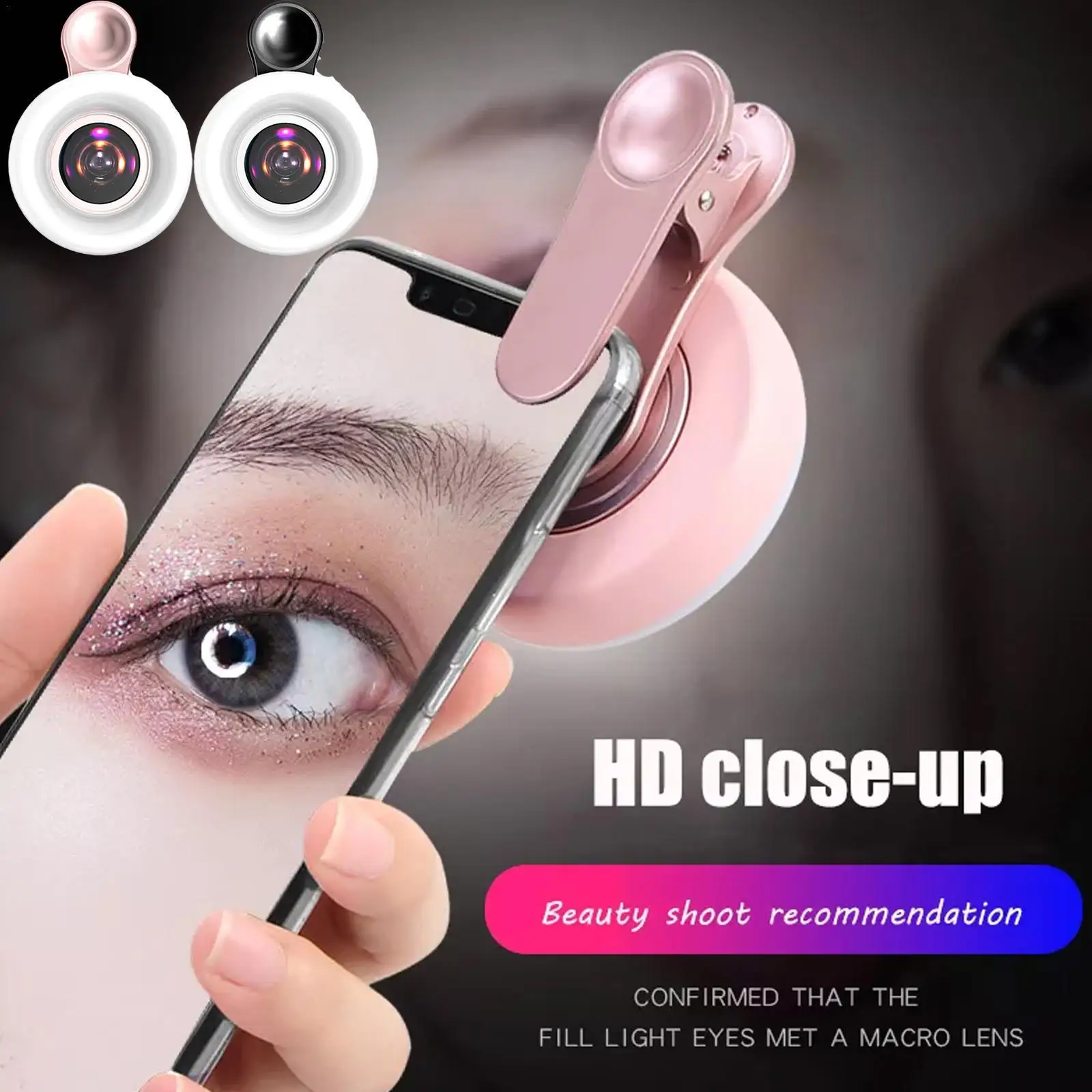 

Eyelash Extension LED Light Mobile Phone Fill Light 15X Macro Lens Portable Selfie LED Ring Flash Light Hand Free Ring Clip Lamp