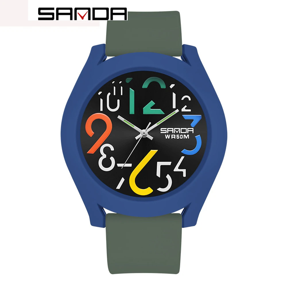 

2023 New Fashion Sanda Casual Men Quartz Watch Luxury Personality Dial Sports Mens Watches Silicone Strap 50m Waterproof Reloj
