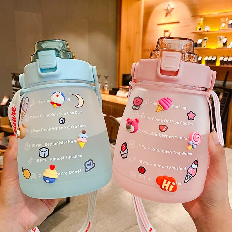 

1400ML Large Capacity Free Motivational With Time Marker Fitness Jugs Gradient Color Plastic Cups Outdoor Frosted Water Bottle