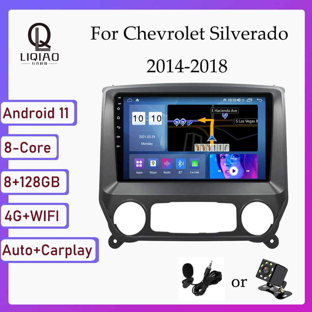 

Автомобильный мультимедийный видеоплеер 2din для Chevrolet Silverado 2014-2018, Android 11, GPS, QLED, сенсорный экран 1280*720, Bluetooth