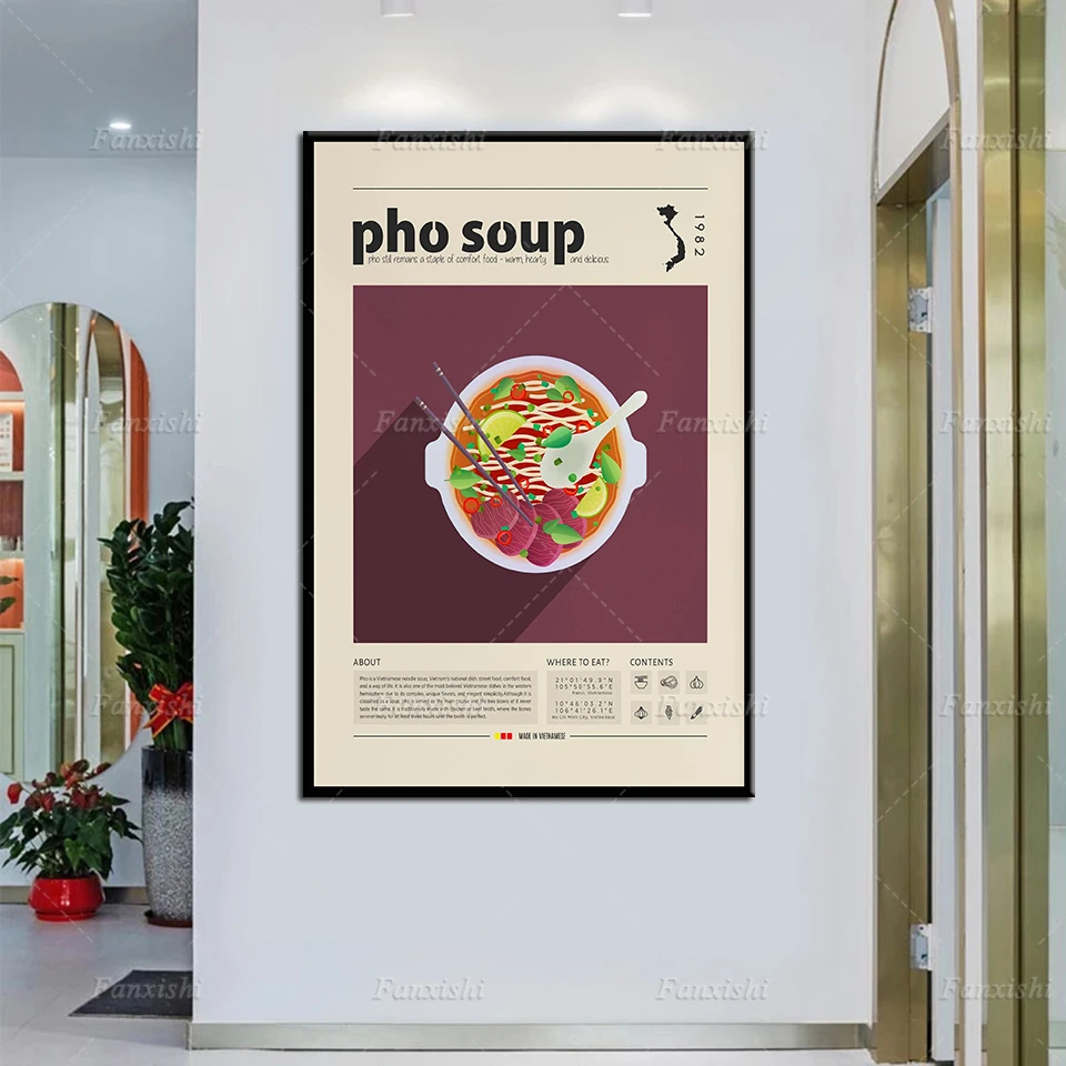 Постер с супом вьетнамский постер едой ретро подарок на новоселье Настенный