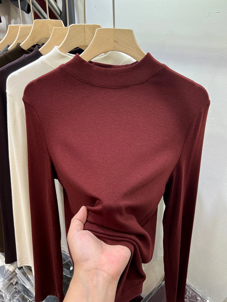 Пуловер с французским воротником и полувысоким однотонная вязаная рубашка из