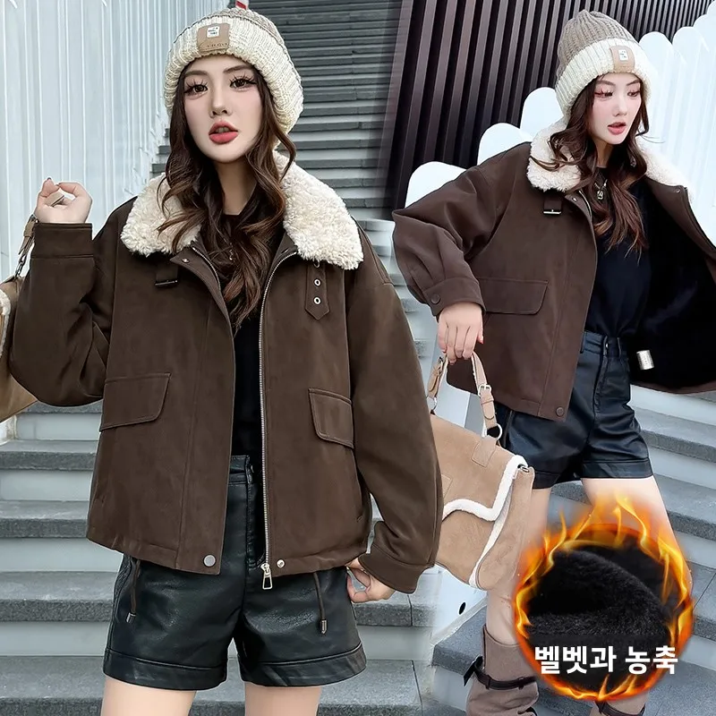 Джинсовое пальто женское новинка 2024 популярная осенне-зимняя утепленная