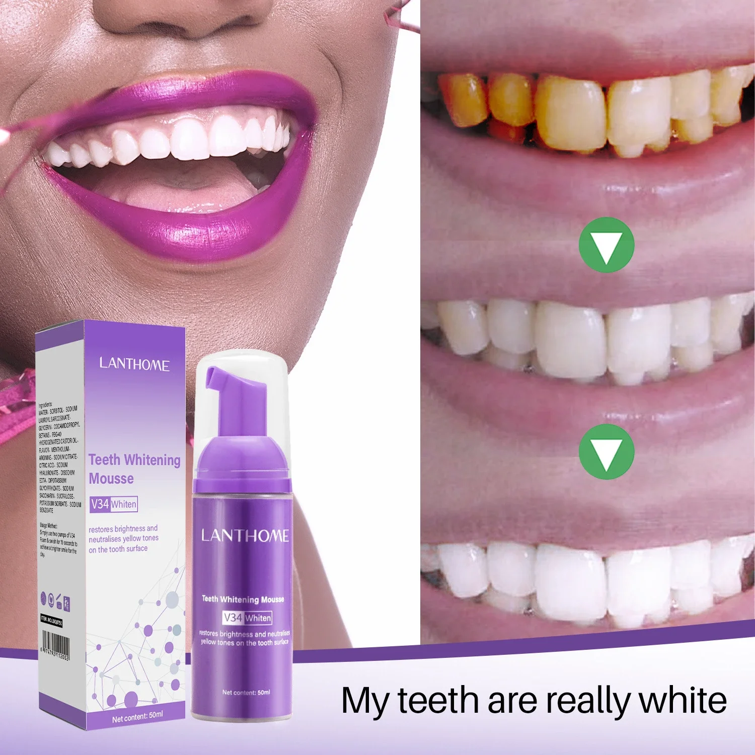 

V34 Whitening Tooth Toothpaste Remove Yellow Stains Tartar Fresh Breath Oral Cleaning Colors Teeth Correction Mousse Dental Care