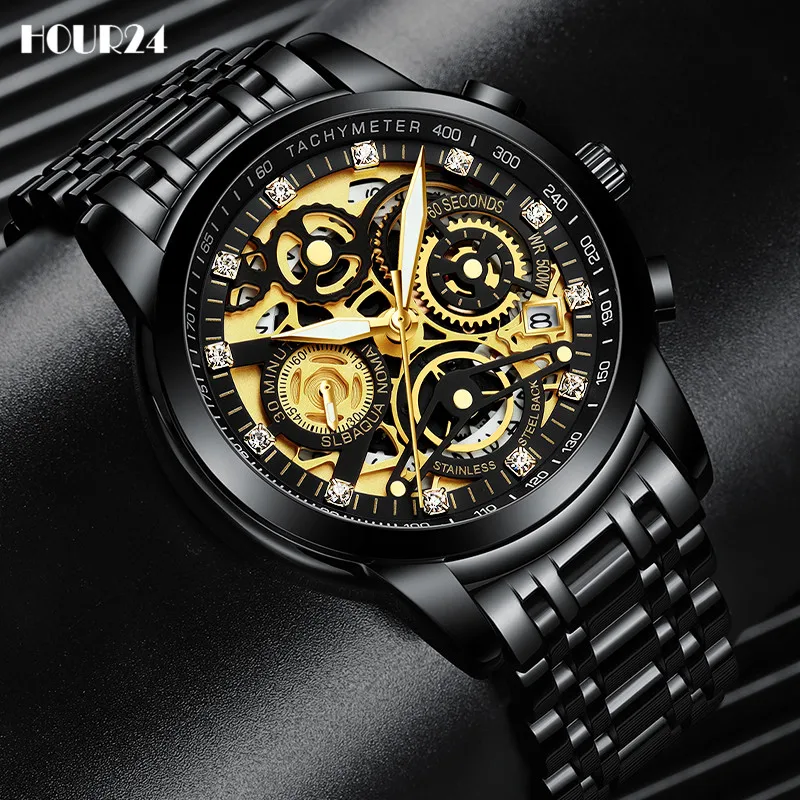 

Luxury Crystal Dial Mens Quartz Wrist Watch For Men Fashion Top Brand Steel Business Man Gold Black Watches Male Clock Gifts New