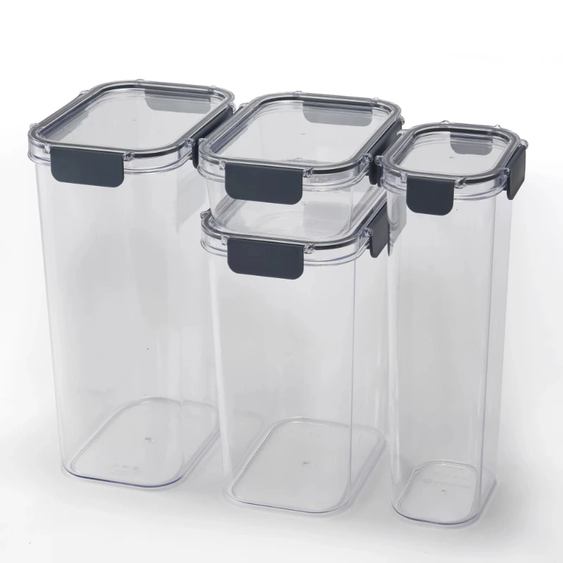 

4PK Rectangular Tritan Canister Set, Clear Lid and Grey Clasps