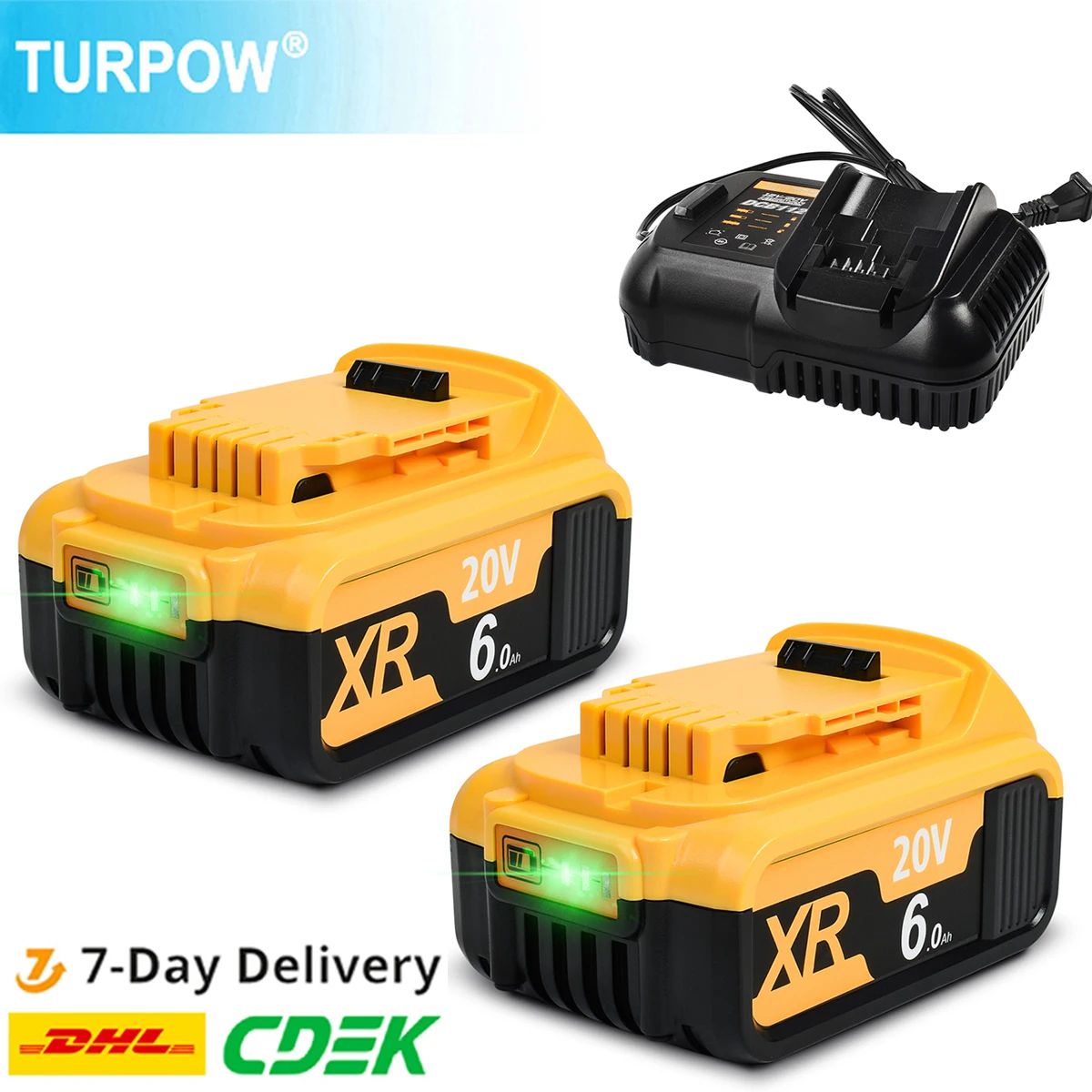 

20V 6000mAh Battery and charger For DeWalt 18V DCB184 DCB182 DCB180 DCB181 DCB201 DCB203 DCB200 20V MAX Rechargeable Battery