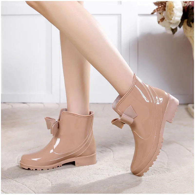 New Fashion Rainy Shoes Women Comfort Waterproof Anti-skid Water Shoes Nature Rubber Cute Butterfly Low Middle Rainy Boots Girls