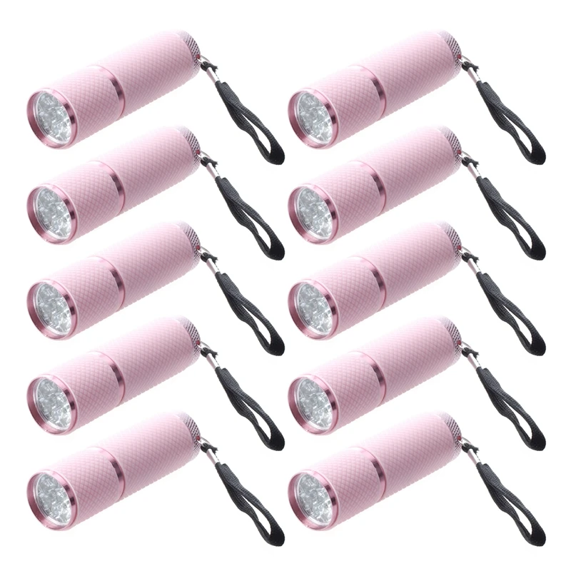 

10X Outdoor Mini Pink Rubber Coated 9-LED Flashlight Torch