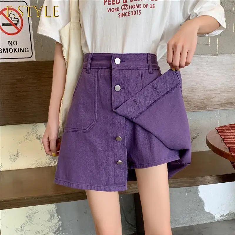 F GIRLS  Skirts Women Solid Leisure High Waist Button Design Purple 5XL Preppy Style Students Simple All-match Chic New  Cozy