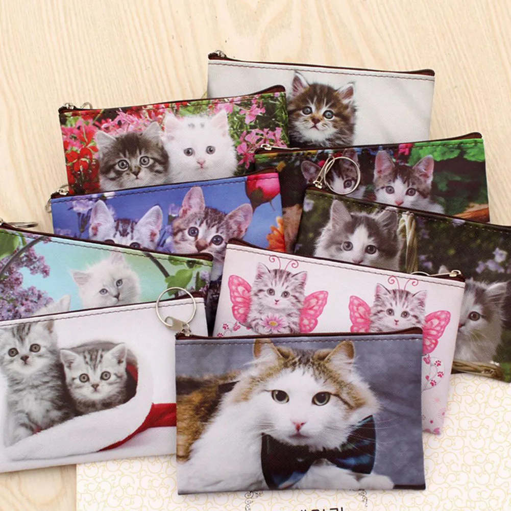 

2022 New Cat Coin Purse Cute Women Kids Mini Wallet Zipper Cartoon Coin Pouch Bag Card Holder Printed Korean Coin Wallet