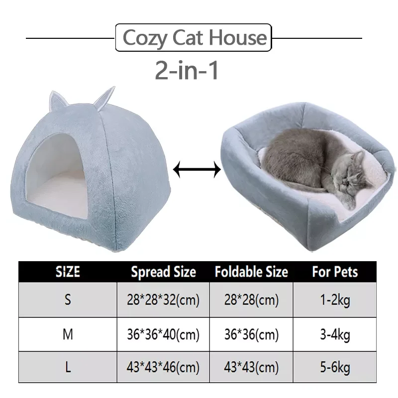

2023New Dropshipping 2-in-1 Cat Bed Cave Indoor Foldable Warm Kitten House Small Dog Nest Kennel Pet Sleeping Mats With Ball Fre