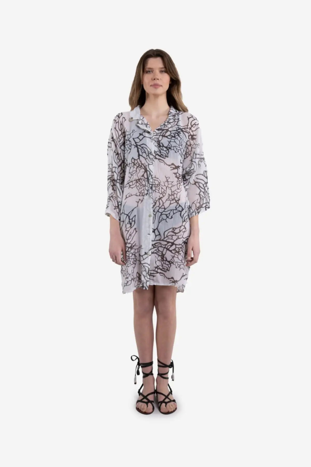 

Women's Pareo Mila Midi Shirt Swimwear Cover Up Dress Sexy Tunic Suit Beachwear Female Beach Bikini Cover Loose Mini Dress