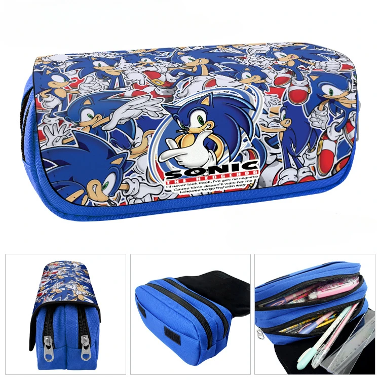 

Sonic Peripheral Pencil Case Cartoon Anime Large-capacity Double-layer Zipper Pencil Case Fashion Stationery Storage Bag