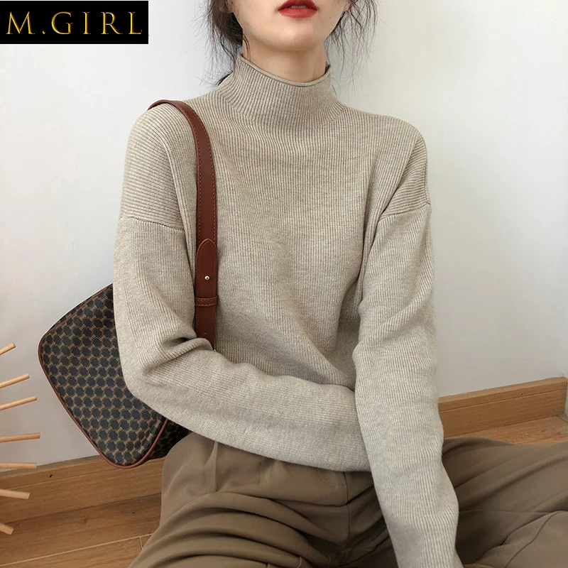 

Pullovers Women Half High Collar Minimalist Japan Style Tender Autumn Warm All-match Feminino Casual Jumpers 5 Colors Popular