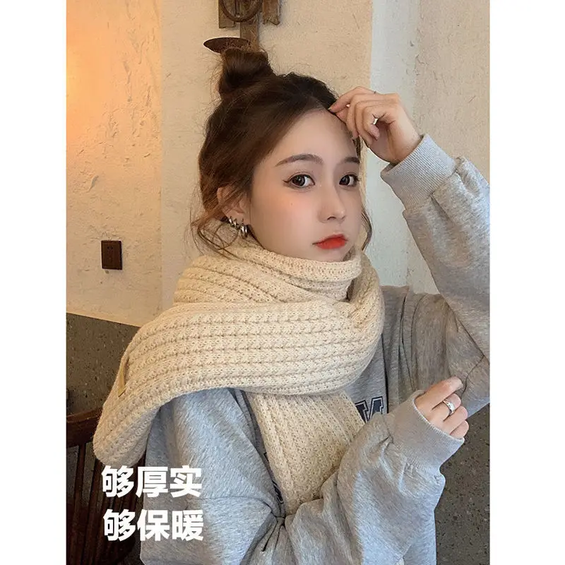 Зимний вязаный шарф для мужчин и женщин теплый с застежкой однотонный флисовый