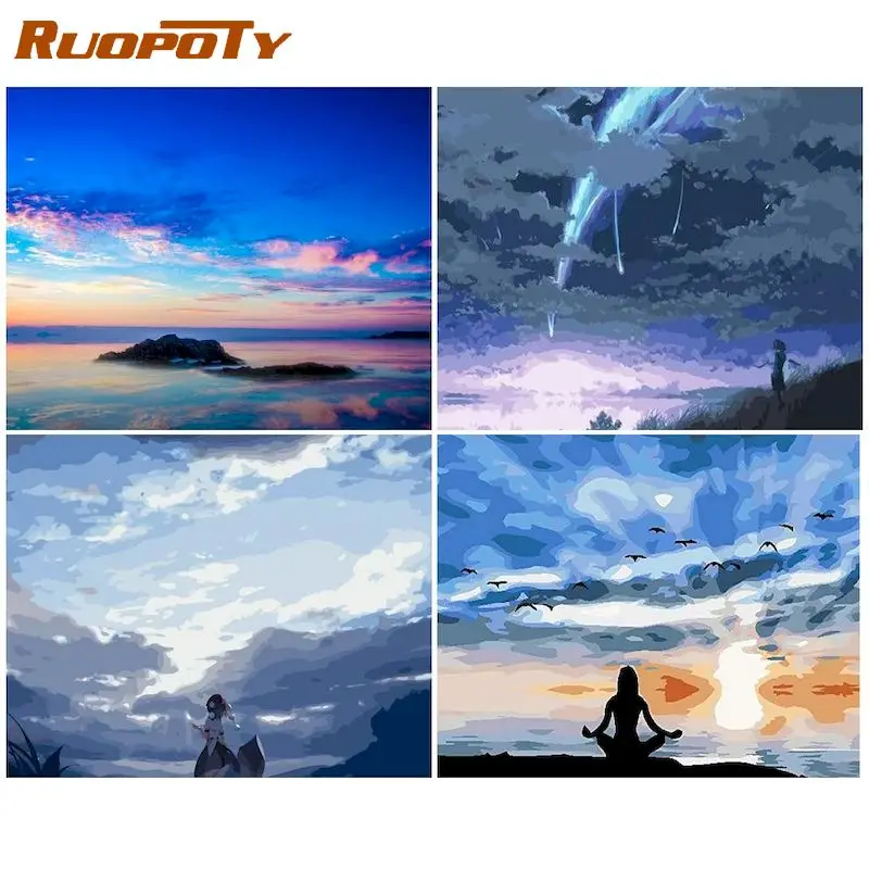

RUOPOTY Paint By Number Sky Drawing On Canvas HandPainted Painting Art Gift DIY Pictures By Number Landscape Kits Home Decor