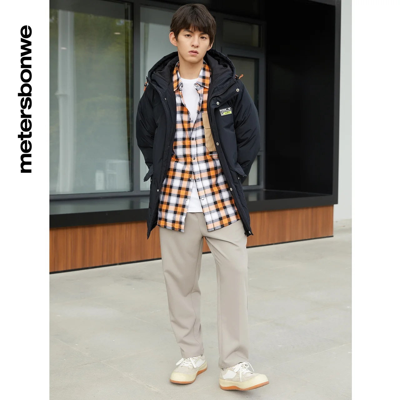 Metersbonwe Camouflage Cargo Hooded Down Jacket For Men Loose 80% Gray Duck Down Jacket Student Young Warm Down Coat