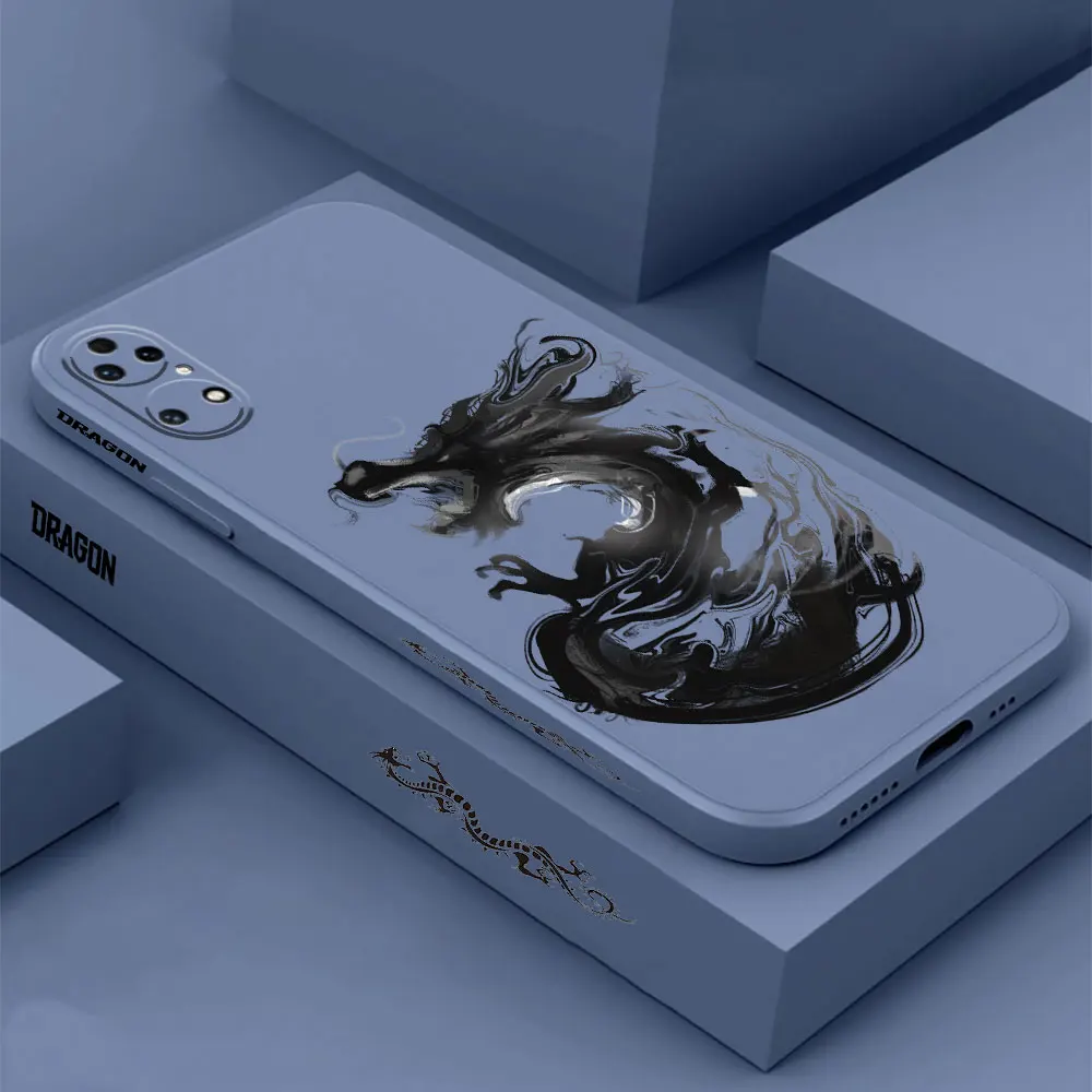 Dragon Pattern Ink Brush Painting Phone Case For Huawei P60 P50 P40 P30 P20 Mate 50 40 30 20 20X 10 Colour Liquid Silicone Cover