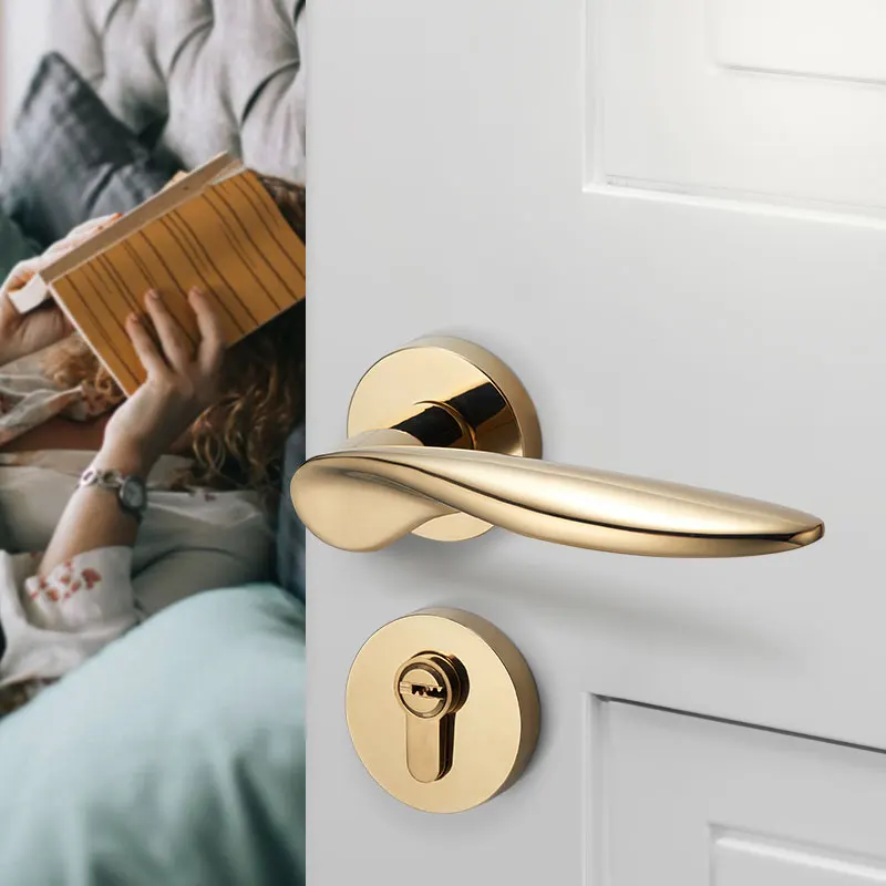 

Gold Door Handles for Interior Door Lock Set Mechanical Lock for Bedroom 8037Y