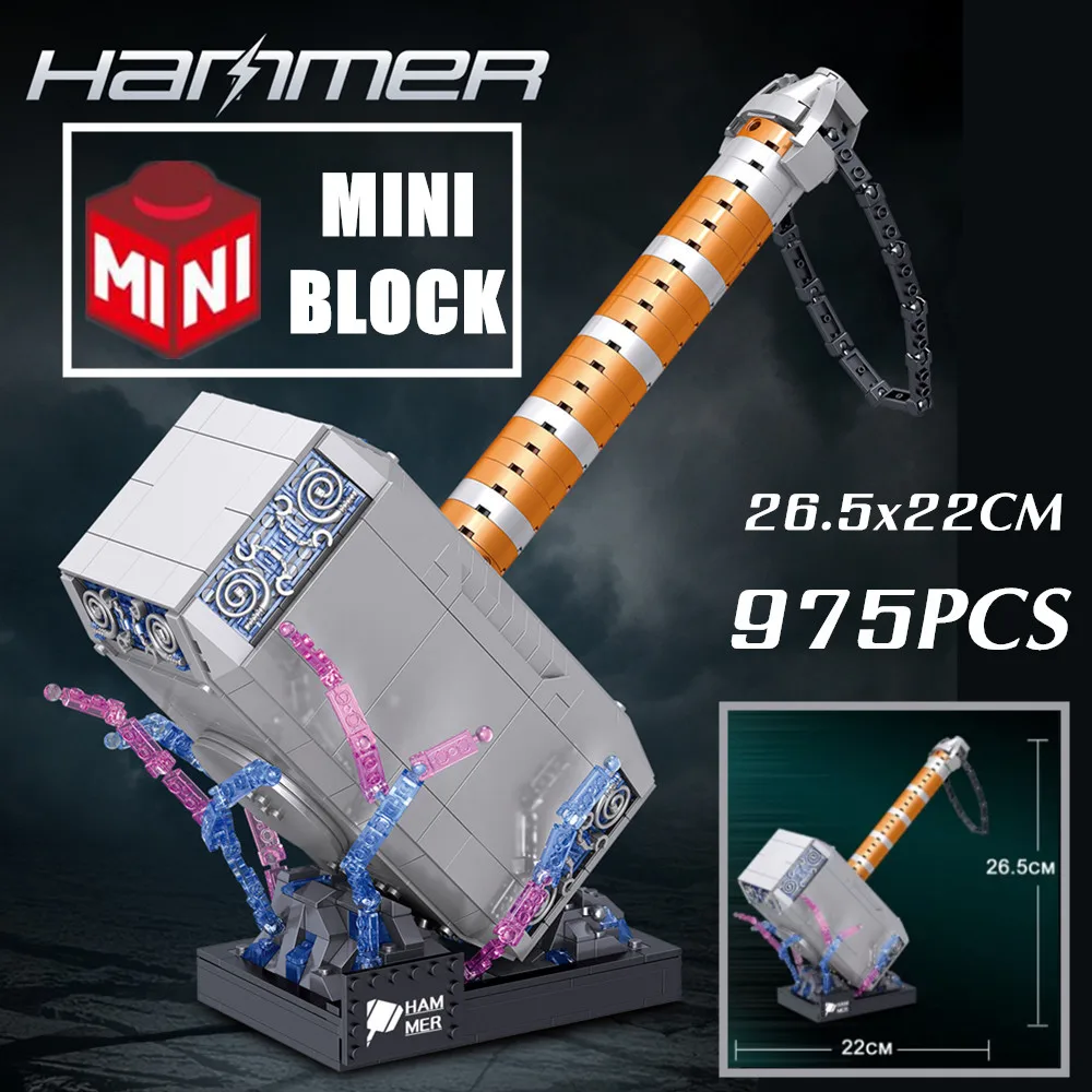 

975PCS Micro Block Disney Marvel Avnegers Thors Mjolnir Thunder Hammer Heroes Toys Building Block Brick Kid Gift Boys Set