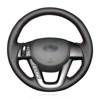 diy hand stitched non slip durable black leather car steering wheel cover for kia k5 optima