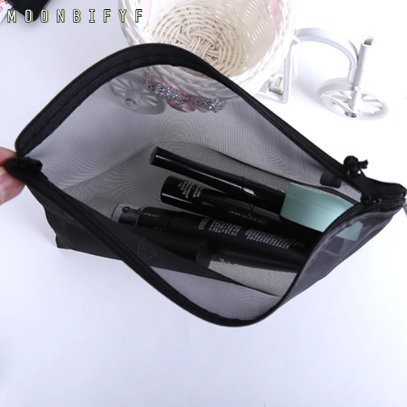 

Женская Черная сумка для туалетных принадлежностей на молнии, сумка для хранения, многофункциональная дорожная сумка, прозрачная сетчатая ...