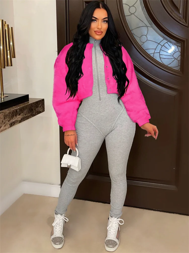 JRRY Casual Women Faux Fur Coats Buttons Furry Jackets Long Sleeve Open Stitch Fluffy Jacket High Street Outdoor Wear