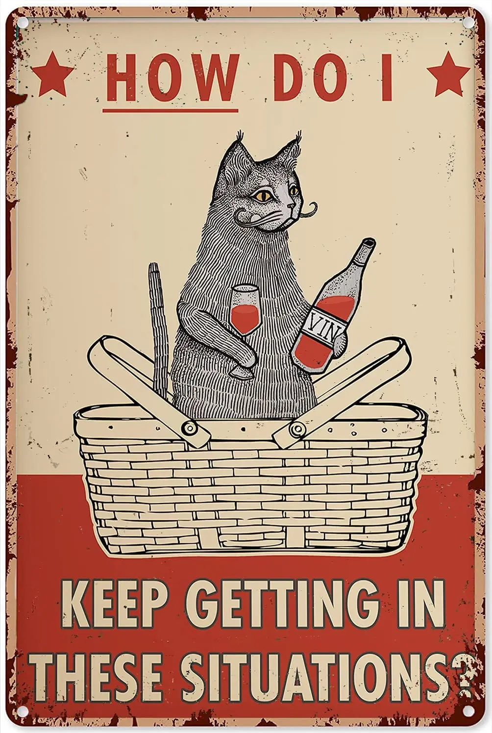 

Cat Metal Sign Cat and Wine Poster Vintage Tin Signs Bathroom Decor Tin Aluminum Sign Wall Art Metal Poster for Kitchen Home