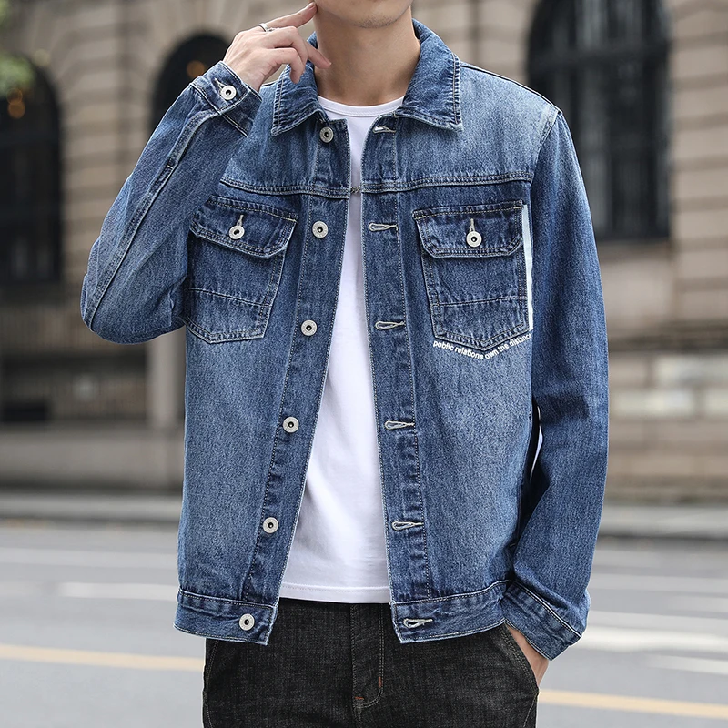 

2022 New Spring Autumn Denim Jacket Men Cotton Daily Casual Tide Motor Cowboy Coat Man Streetwear HipHop Jean Jacket