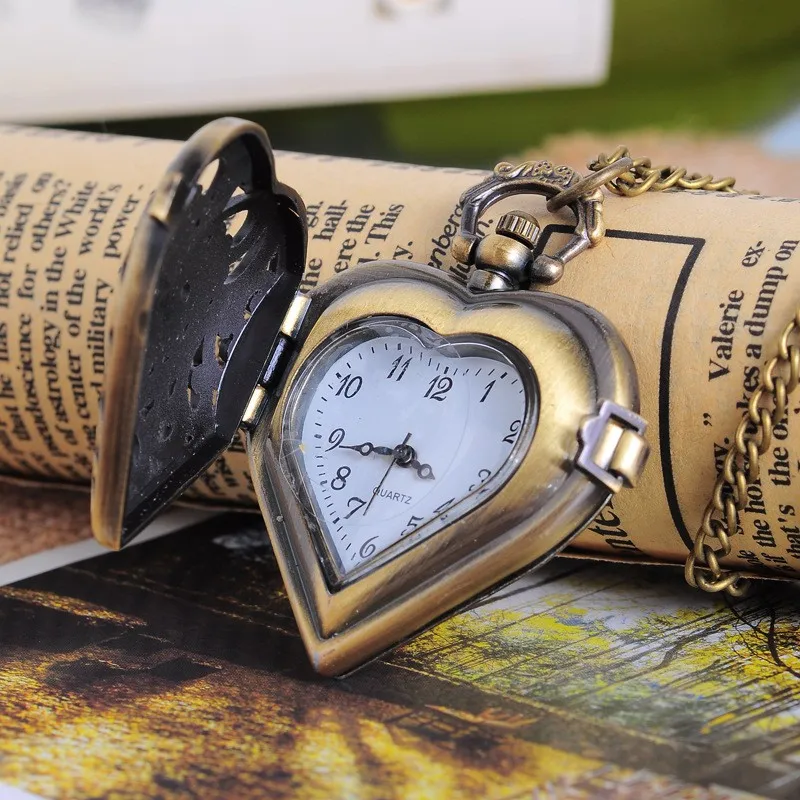 The Retro Bronze Hollowed Out Flower Pattern Peach Heart Pocket Watch, Collection, And Gift Giving Are All Of Great Significance