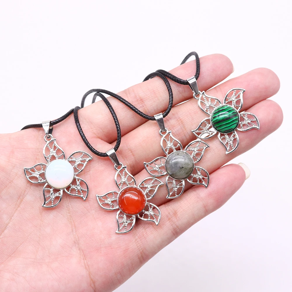 Ожерелье с подвеской в виде цветка Рейки натуральный камень кристалл круглый